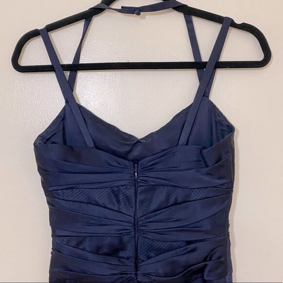 Badgley Mischka Navy Blue Silk Midi Dress 0 - Picture 11 of 13